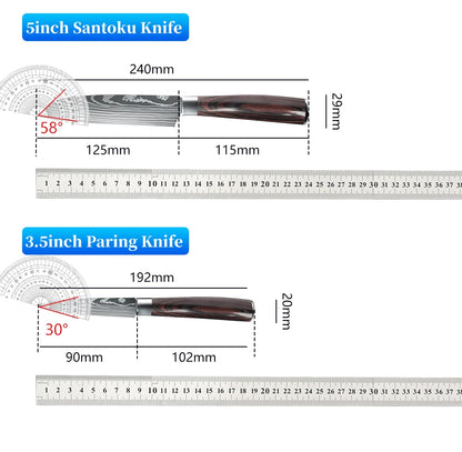 Japanese Kitchen Knife Set Laser Damascus Pattern Stainless Steel