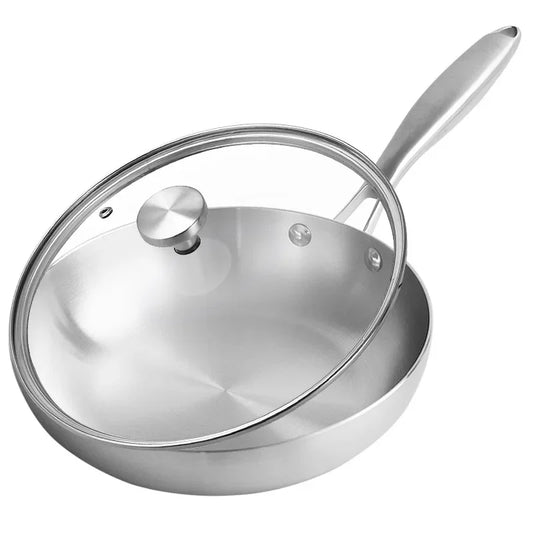 Uncoated Frying Pan - 304 Stainless Steel 3-Ply Wok Skillet Set