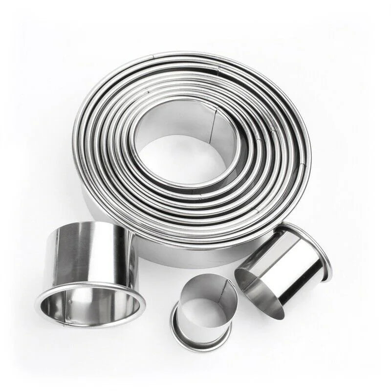 11-Piece DIY Pastry & Baking Stainless Steel Round Cookie Cutter Set