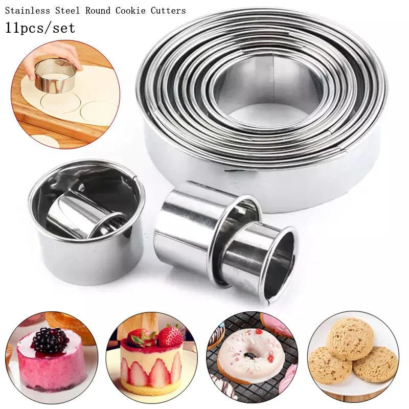 11-Piece DIY Pastry & Baking Stainless Steel Round Cookie Cutter Set