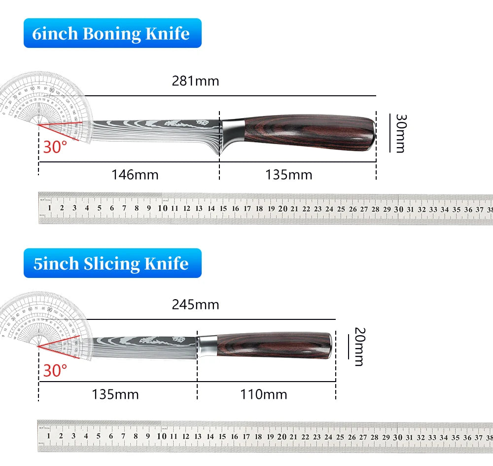 Japanese Kitchen Knife Set Laser Damascus Pattern Stainless Steel